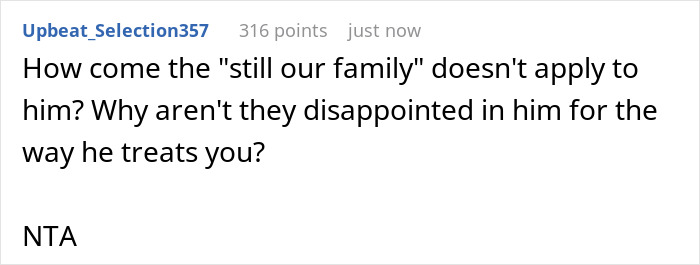 Screenshot of a Reddit comment questioning why the golden child brother feels entitled and causes family tension over meals.