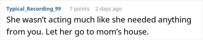 Text comment about a woman refusing to help her homeless sister-in-law and suggesting she go to their mom&rsquo;s house instead.