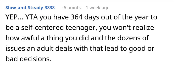 Screenshot of an online comment discussing a teenager giving his father a reality check on his 50th birthday.