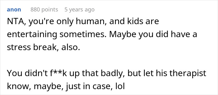 Online comment discussing a teen breaking a new chair and asking dad to replace it as a fair action.