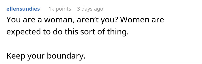 Screenshot of a Reddit comment discussing boundaries in coworker interactions and social expectations.