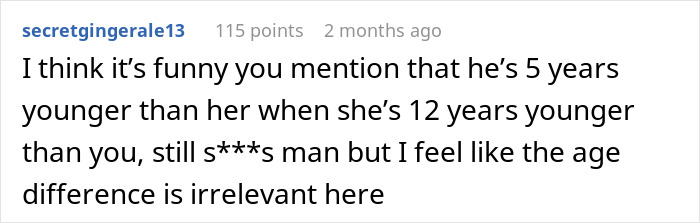 Comment discussing age difference in a husband refusing intimacy for 5 years and wife finding someone else.
