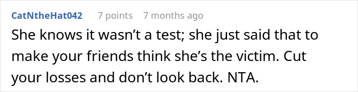 Comment discussing a loyalty test in a friendship, highlighting trust issues and the impact on their longtime relationship.
