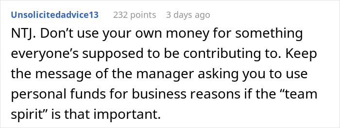 Screenshot of a Reddit comment discussing coworkers ghosting Venmo payments to the birthday organizer.