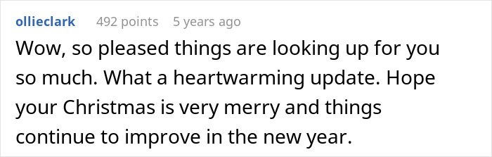 Comment text expressing hope for a merry Christmas despite a father wanting to cancel Christmas due to affordability.
