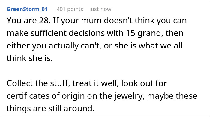 Text post discussing a mom preventing a solicitor contacting daughter about grandma’s inheritance to protect her. Text post discussing a mom preventing a solicitor contacting daughter about grandma’s inheritance to protect her.