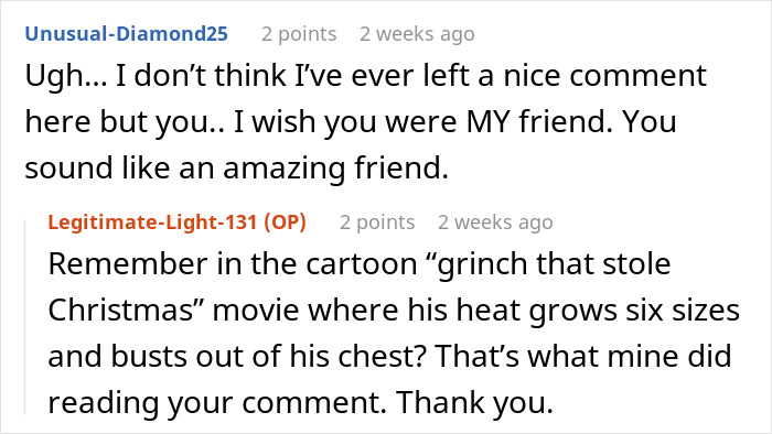 Screenshot of a heartfelt comment exchange about friendship, related to best friend no contact returns topic.