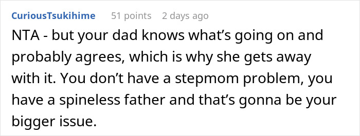 Screenshot of a Reddit comment discussing family conflict involving stepmom and stepdaughter’s sexuality during Thanksgiving. Screenshot of a Reddit comment discussing family conflict involving stepmom and stepdaughter’s sexuality during Thanksgiving.
