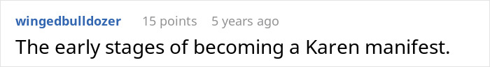 Screenshot of a Reddit comment discussing a Karen manifest related to a friend with clingy children on vacation.