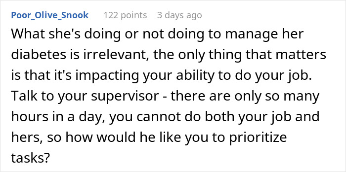 Alt text: Woman eats what she shouldn&rsquo;t at work, causing coworker to face consequences and affect job performance.