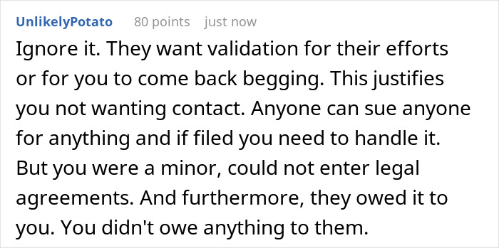 Screenshot of a Reddit comment discussing legal issues when a guy charges his daughter $15K for raising her as a minor. Screenshot of a Reddit comment discussing legal issues when a guy charges his daughter $15K for raising her as a minor.
