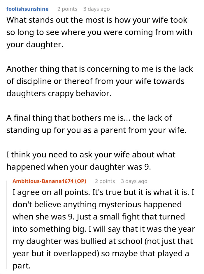 Reddit conversation discussing disciplining a teen&rsquo;s rude attitude and standing up as a parent amid family struggles.