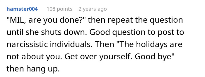 Comment discussing a woman wanting to celebrate Thanksgiving with her kid while dealing with an explosive MIL reaction.