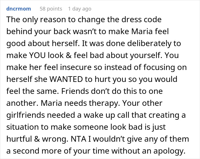 Comment about woman storming out of Friendsgiving upset over dress-code betrayal and taking the food with her. Comment about woman storming out of Friendsgiving upset over dress-code betrayal and taking the food with her.