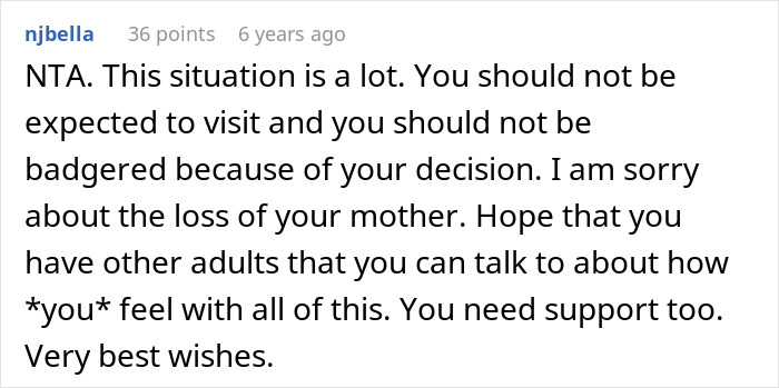 Comment expressing support for a sad teen refusing to visit special needs stepsister in hospital during a difficult time.