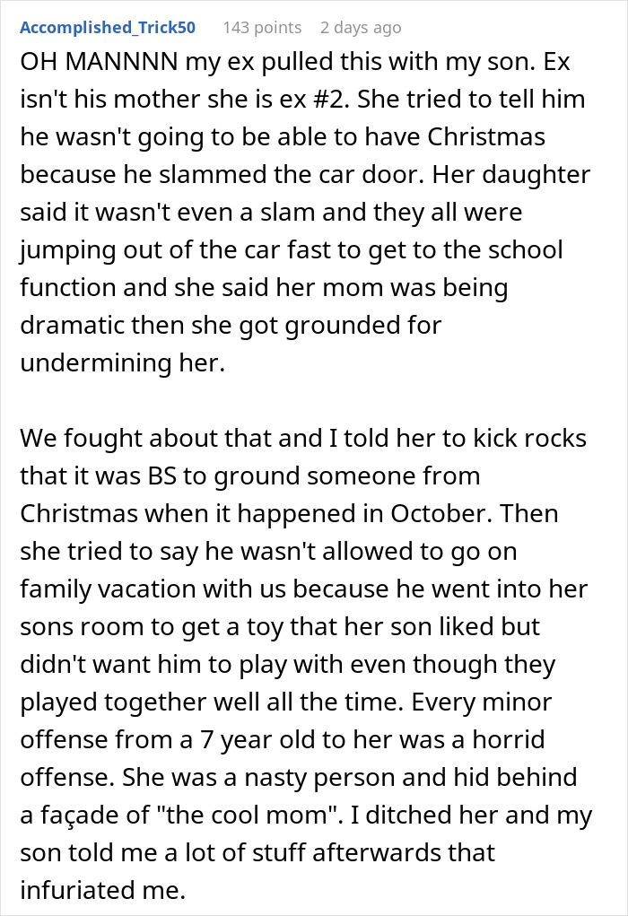 Comment about a lady on a power trip causing Halloween drama for boyfriend&rsquo;s kids and their angry mom&rsquo;s reaction.