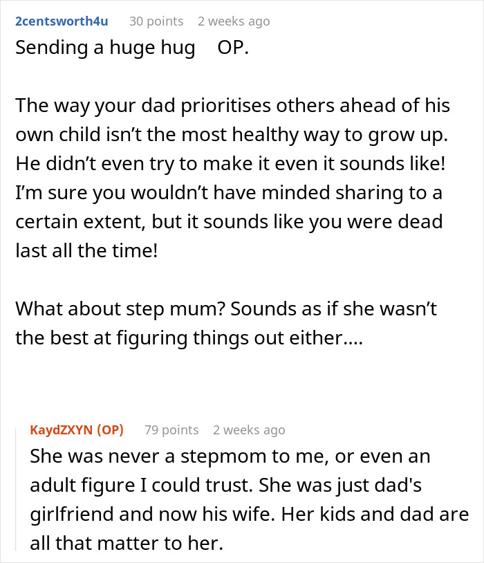 Texts from a teen giving father a reality check on his 50th birthday about family priorities and relationships.