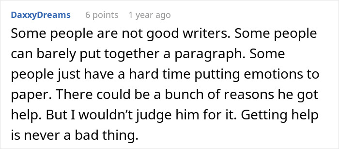 User comment about groom’s vows and emotions, discussing struggles with writing and getting help for vows. User comment about groom’s vows and emotions, discussing struggles with writing and getting help for vows.