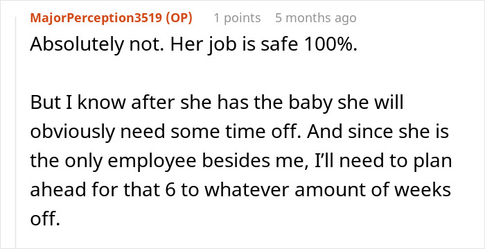 Comment discussing concerns about employee pregnancy and planning time off in a right to fire state.