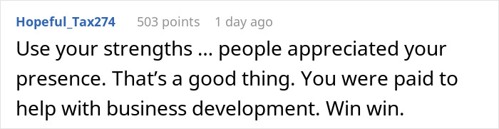 Comment on a forum post about a female software developer invited to client meetings as a pretty face, discussing business development. Comment on a forum post about a female software developer invited to client meetings as a pretty face, discussing business development.