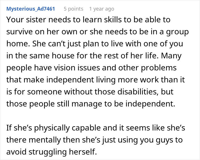 Caretaker frustrated with sister&rsquo;s constant guilt trips after years of sacrificing career and personal goals.