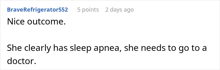 Comment on a Reddit post about a woman kept awake by roommate&rsquo;s snoring, discussing sleep apnea and medical advice.