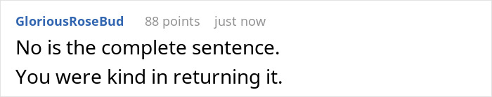 Comment about kindness and returning an item, displayed in a simple black text on white background, aunt crib storage baby context.