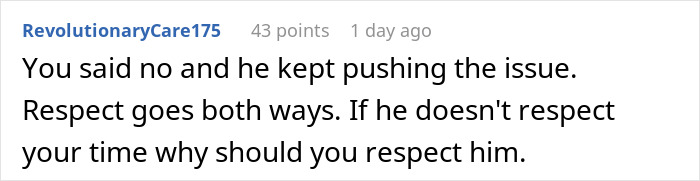 Screenshot of an online comment discussing respect and boundaries related to babysitting responsibilities.