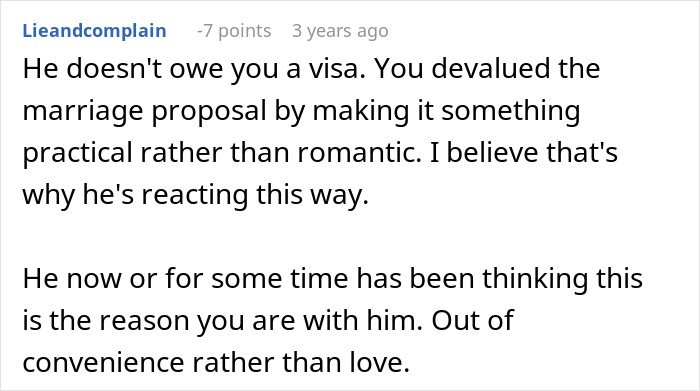Comment discussing a woman leaving the US and starting a new life in France due to relationship struggles with her boyfriend over success.