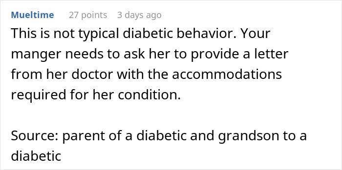 Woman eats what she shouldn&rsquo;t at work, causing issues with a coworker in an office setting.