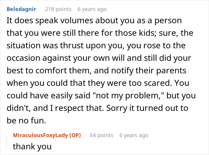 Comment discussing a stranger comforting scared kids during an entitled parents&rsquo; haunted hayride experience.