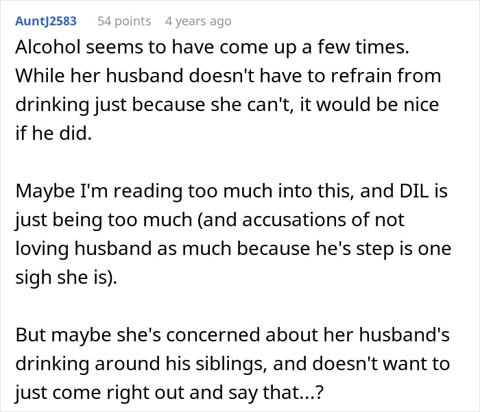 Comment discussing MIL telling DIL the world doesn't revolve around her pregnancy after complaints about alcohol.