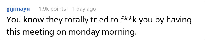 Text message on social media showing a comment about manager and employee time off frustrations in a casual conversation.