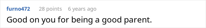 Screenshot of an online comment praising someone for being a good parent in a supportive message.
