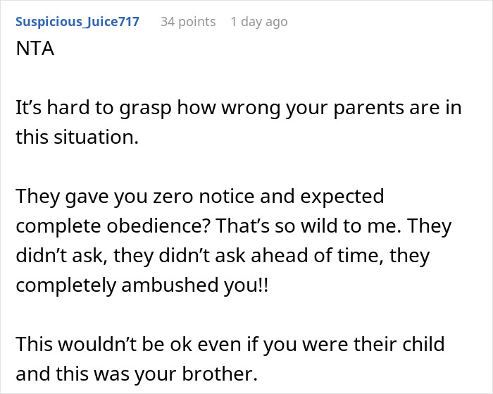 Reddit comment criticizing parents for expecting instant obedience and treating girlfriend&rsquo;s son like a free babysitter.