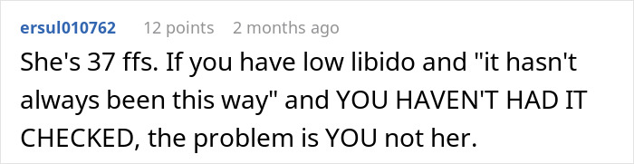 Text comment discussing low libido issues and emphasizing that the problem may lie with the husband, not the wife.