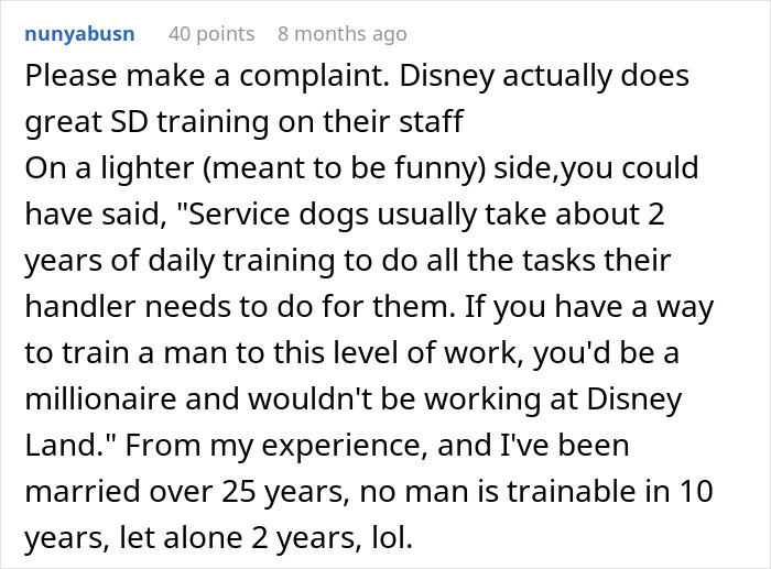Disneyland security questions about why a disabled woman brought a service dog despite having a boyfriend.