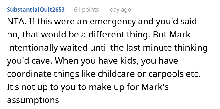 Screenshot of a Reddit comment discussing assumptions about babysitting and responsibility for a girlfriend's son.