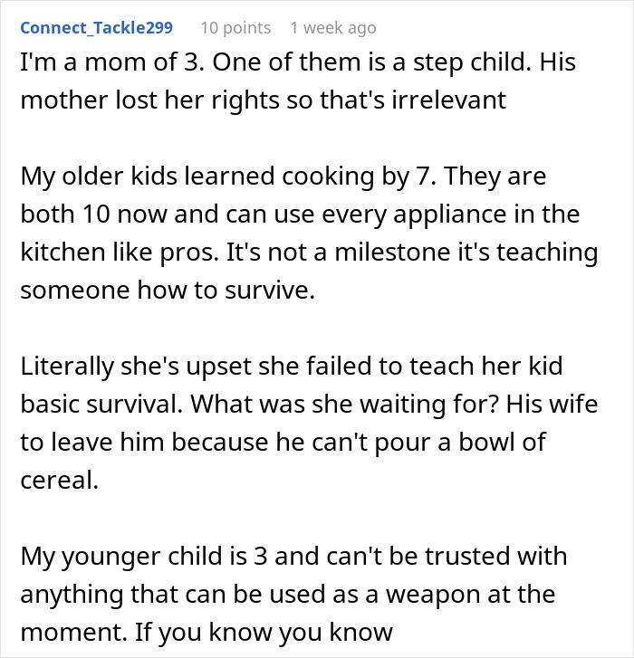 Comment discussing a man upset after his ex blew up on his girlfriend for bonding with their son.
