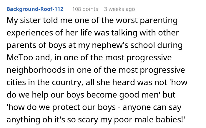 Text post about parenting challenges with boys and protecting them, discussing gender and bullying at playgrounds.