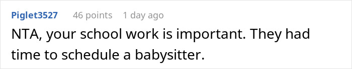 Screenshot of a Reddit comment discussing babysitting and responsibility in a relationship conflict about GF's son.