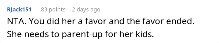 Screenshot of a Reddit comment discussing a mom&rsquo;s panic calls while her friend babysits overnight.