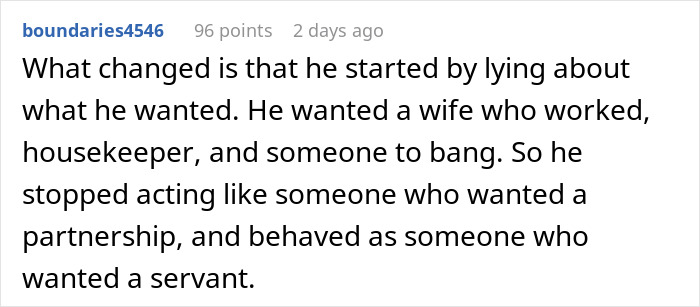 Comment highlighting a man treating his wife like a servant, leading to loss of attraction in their relationship.