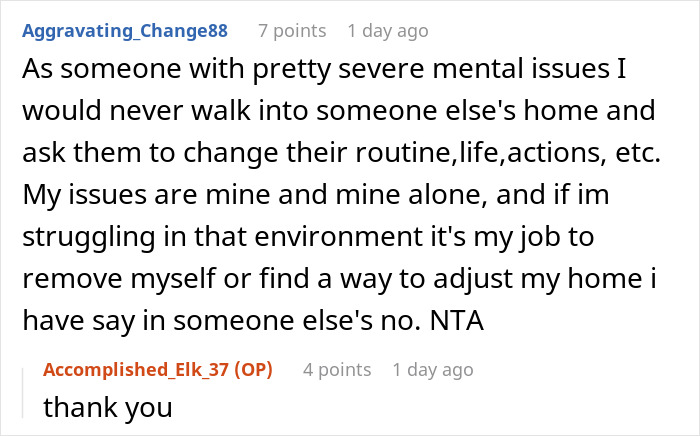 Reddit user discusses mental health and respecting others' routines, related to health nut roomie and strict diet challenges.