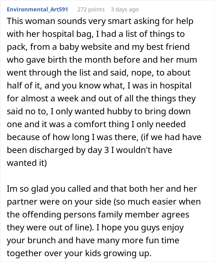 Alt text: Reddit comment discussing family drama involving a woman, her baby, and an engagement ring stealing spotlight.