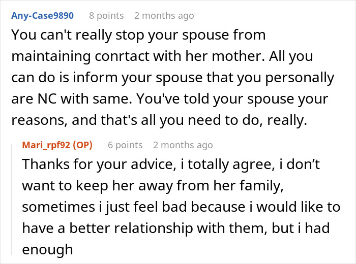 Online discussion about MIL playing the victim while family cuts contact with gay couple, including advice and personal feelings.