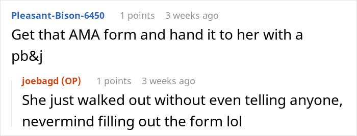Screenshot of a Reddit comment thread discussing a Karen patient trying to impose rules on ER staff.
