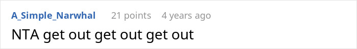 Screenshot of a Reddit comment saying "NTA get out get out get out" in a discussion about mom hates celebrating kids’ birthdays during holidays. Screenshot of a Reddit comment saying "NTA get out get out get out" in a discussion about mom hates celebrating kids’ birthdays during holidays.