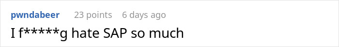 Screenshot of an online comment expressing strong negative feelings about SAP software in a discussion thread.