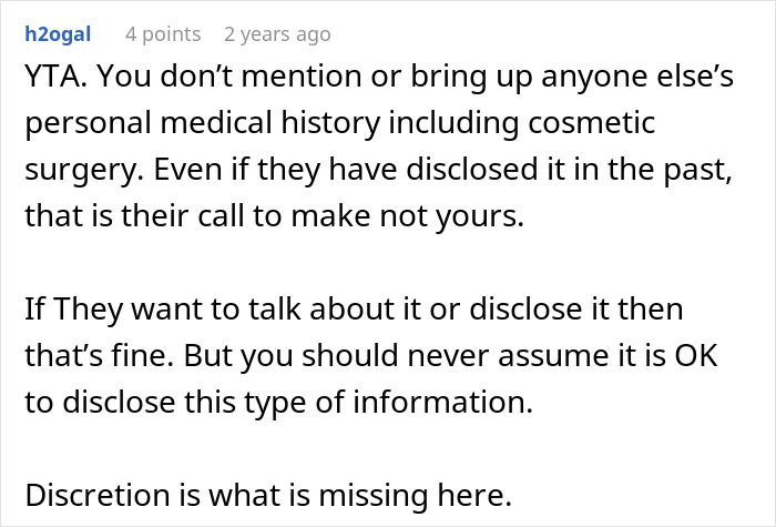 Text comment about friendship crumbles after woman exposes friend’s cosmetic surgery secret to husband. Text comment about friendship crumbles after woman exposes friend’s cosmetic surgery secret to husband.